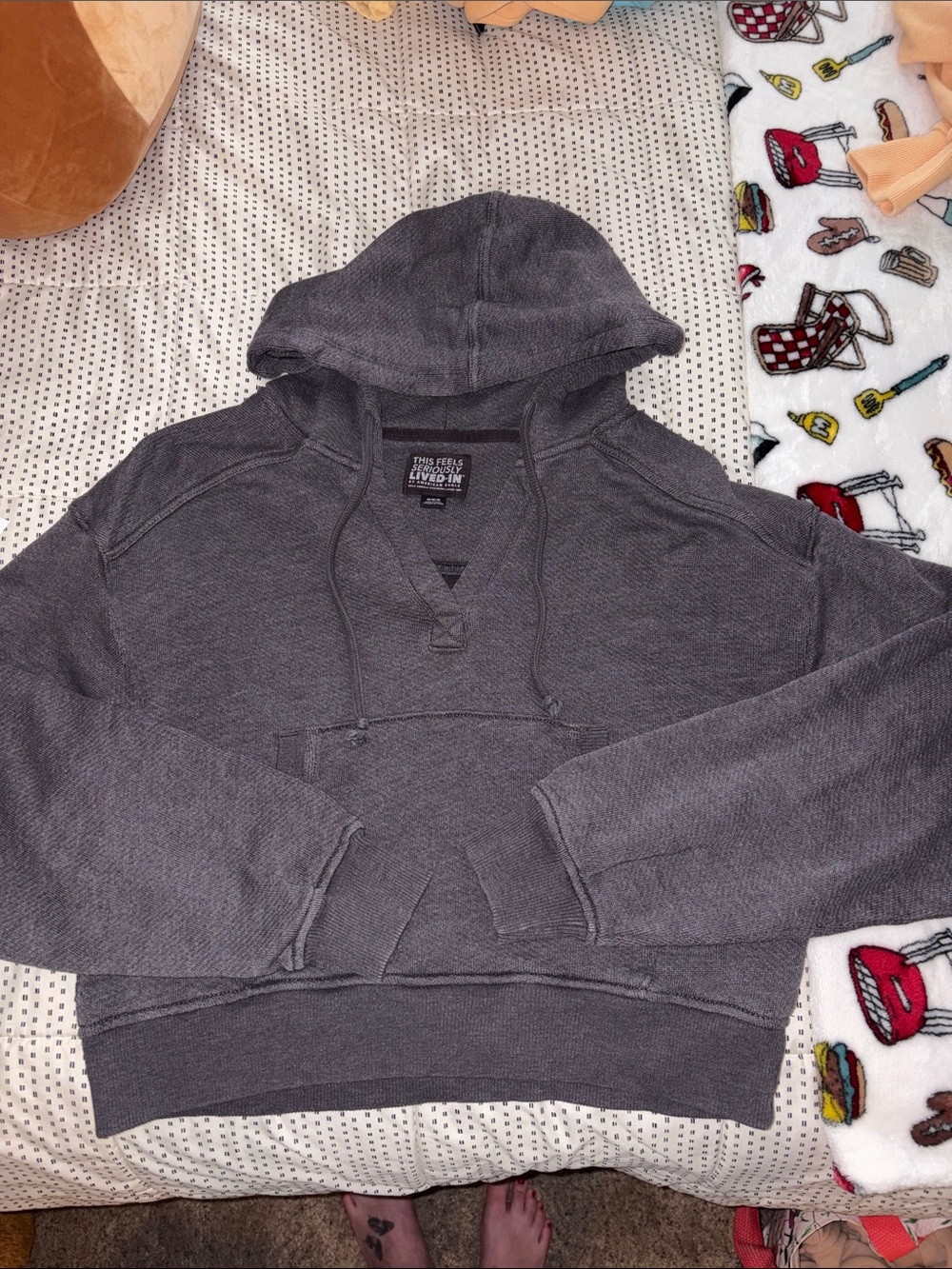 American Eagle Outfitters Gray Cropped
 Hooded Pullover Sweatshirt